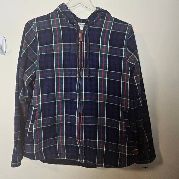 L.L. Bean Women's Scotch Plaid Flannel Tartan Shirt, Relaxed Zip Hoodie Medium - Picture 1 of 5